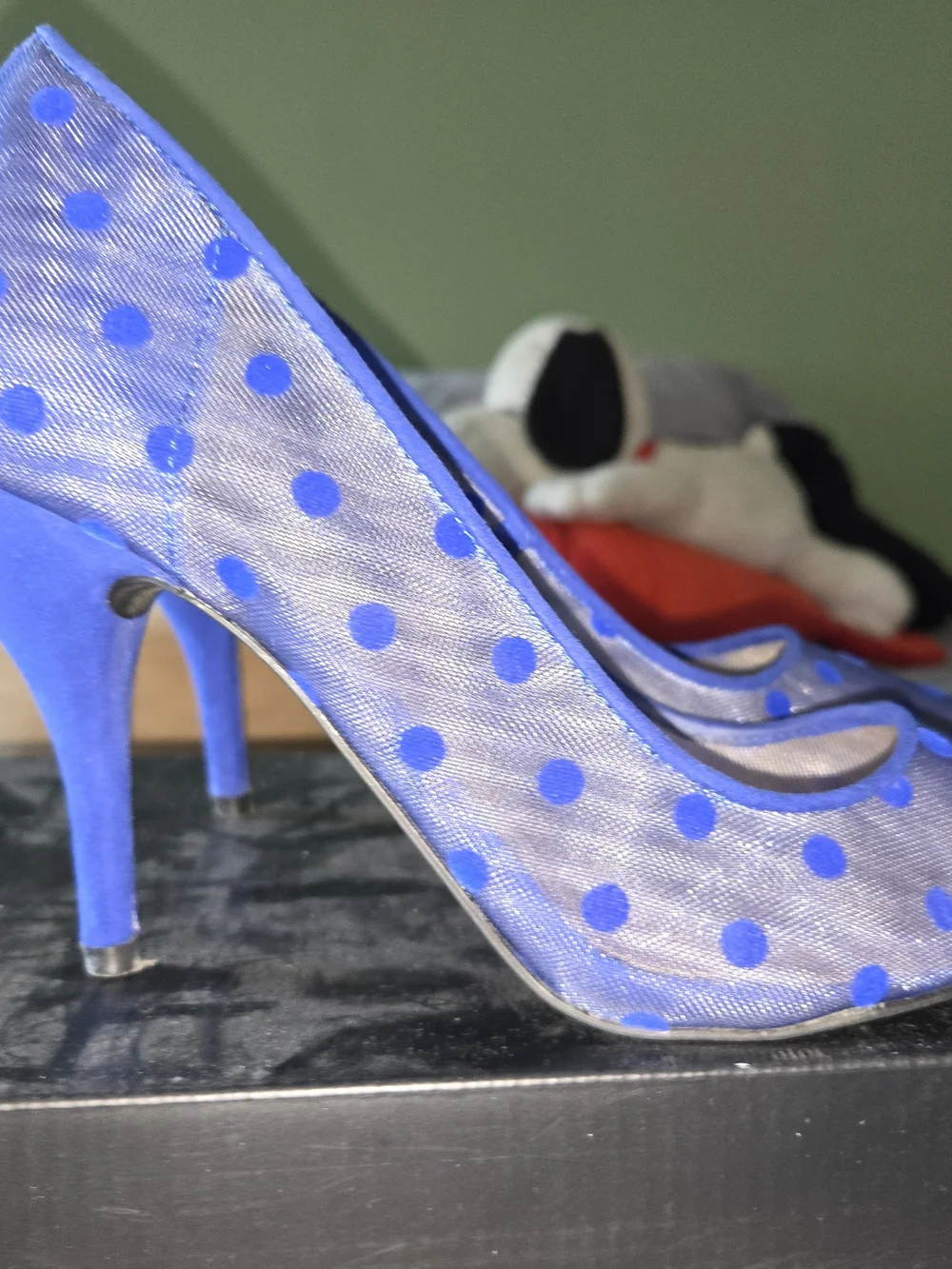 INC International Concepts Royal Blue Polka Dot Mesh Pointed Heels